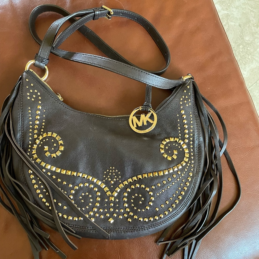 Michael Kors Rhea Stud Tassel Boho Slouchy Leather Hobo
Shoulder Crossbody Bag